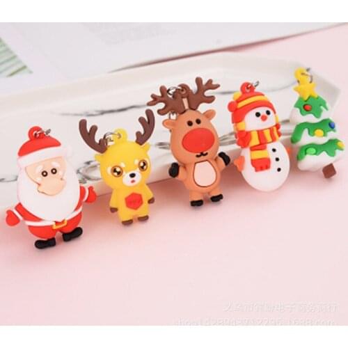 Cartoon Silicone Claus Tree Socks Snowman Xmas Tree Key Ring Pendants Christmas Keychain New Year Gift