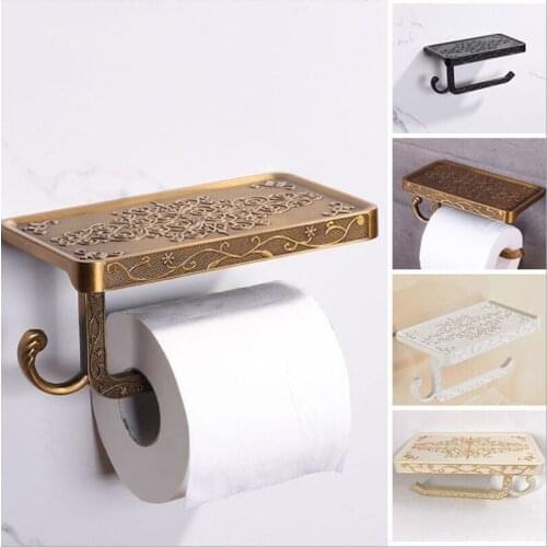 Toilet Paper Holder White Paper Mobile Phone Holder Space Aluminum Antique Roll Holder With Shelf Toilet Paper Box Wall Mount