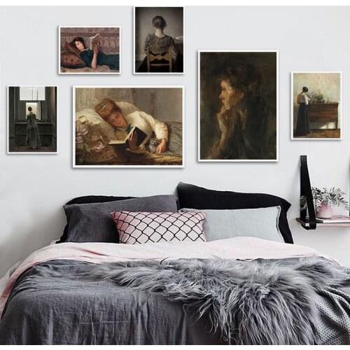 Woman Reading Antique Oil Painting On Canvas Posters Vintage Gallery Wall Art Pictures Female Prints for Living Room Home Decor