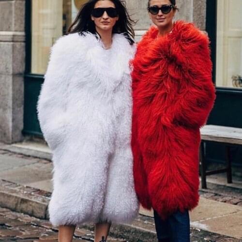 YOLOAgain High Quality Women Turn-Down Collar Long Real Fur Jacket Mongolia Sheep Fur Coat