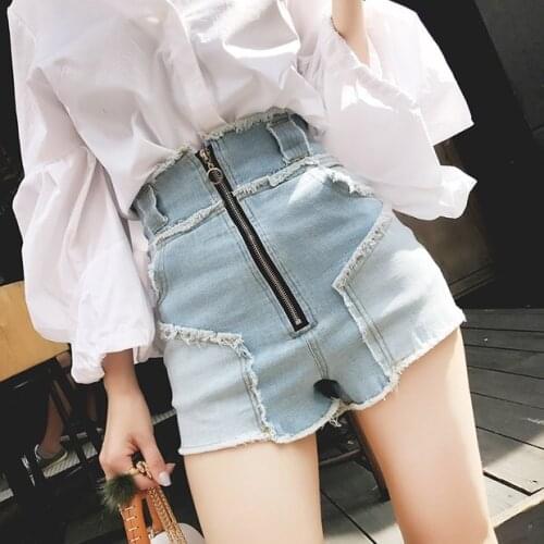 Women 2021 Summer Fashion Slim Zipper Denim Shorts Female High Waist Casual Shorts Ladies Patchwork Straight Hot Shorts Y57