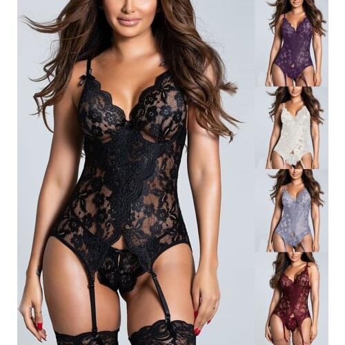 Womens Fashion Lingerie Sexy Bowknot Halter Lingerie Lace Bodysuit lingerie set Newest Arrival Plus Size sexy lingerie*A