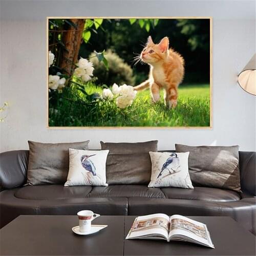 Animal Wall Print on canvas oil painting Cute cat abstract poster Nordic Pictures for Living Room decor Pop Art Animal Cuadros