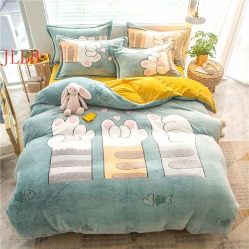 2020 Winter 9D Flannle Fleece Bedding Set Warm Velveteen Duvet Cover Set 3/4pcs Snowflake Cashmere Bedclothes Blue Flower Linens
