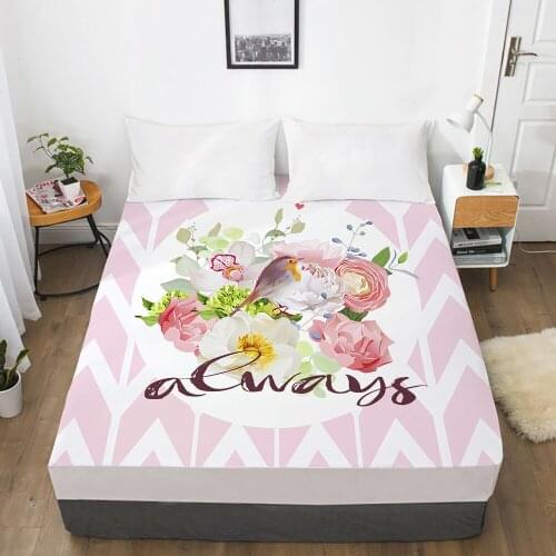 1pc bed sheet Elastic fitted sheet With An Elastic Band 150/180/200/160*200 Mattress Cover Double Bed cover nordic Pink bird