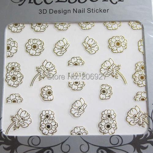 2PCS TJ018 White&Gold Nail Art Cute Sticker Nail Art Sticker