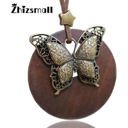 2018 vintage woman Necklaces Fashion Jewelry Wooden butterfly pendant necklace for women girls long necklace ZHIZSMALL