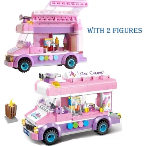 213 PCS Ice Cream Truck Building Blocks Mobile Car Shop Model Figures DIY Bricks Educational Toys For Girls Kids Birthday Gift