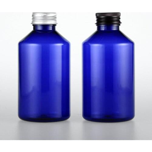 30pcs 220ml Empty blue Cosmetic PET Bottles With Aluminum Cap Big Plastic Container Cosmetics Packaging Container