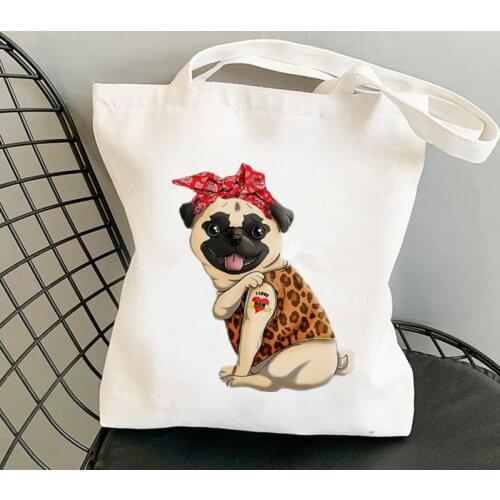 Shopper Bandana Pug i love Mom Printed Kawaii Bag Harajuku women Shopping Bag Canvas Shopper Bag girl handbag Shoulder Lady Bag