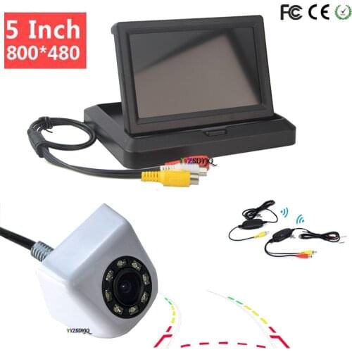 Wireless 5" Folding HD800*480 Screen Car Monitor Reverse Parking Monitor Auto With 8 LED Dynamic Rajectory Rear View Camera
