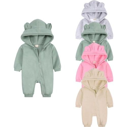 Bodysuit New Solid Hoodies Bear Romper For Newborn Baby Boys Girls Clothes Jumpsuit Overall Infant Costume Long Sleeve Rompers