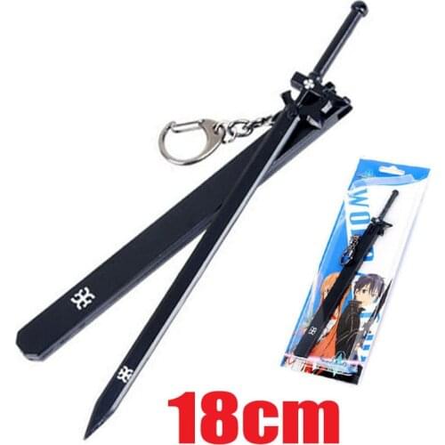 Sword Art Online Weapon Keychain Kirito Yuuki Asuna Sword Model Toy Elucidator Dark Repulsor Blade SAO Keyring 18CM Free Stand