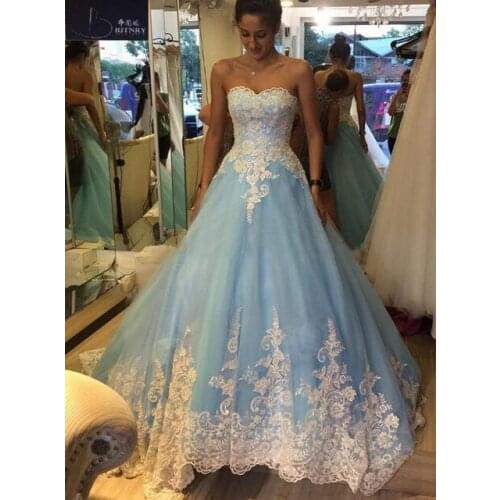 BRITNRY Sweetheart blue Wedding Dress Smiple Lace A Line Bridal Dresses Court Train Lace Up Back Plus Size Wedding Gowns
