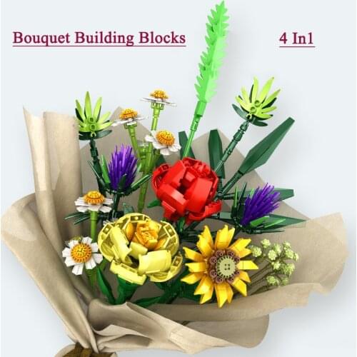Bouquet Building Blocks Roses Sunflowers Carnations Home Decorations Flowers Romantic Girls Creative Gifts DIY Childrens Toys