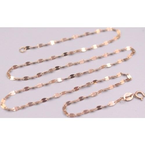 AU750 Pure 18K Rose Gold Chain 2mm Wide Lip Link Necklace 1.1g / 16inch For Women Lucky Gift