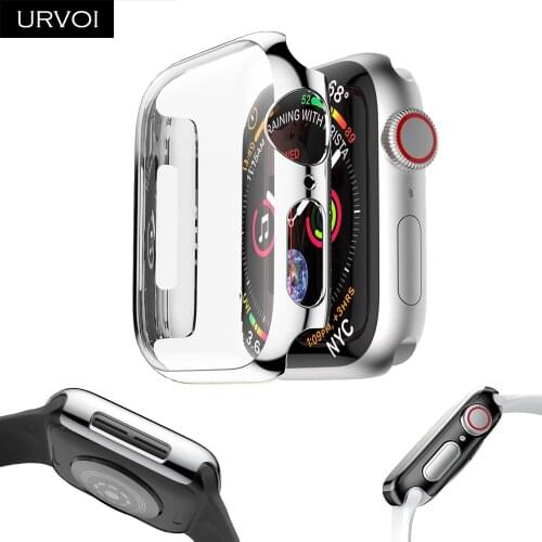 URVOI Full Cover for Apple Watch series 4 3 2 Plastic case hard screen protector for iWatch Ultra-thin electroplating case band