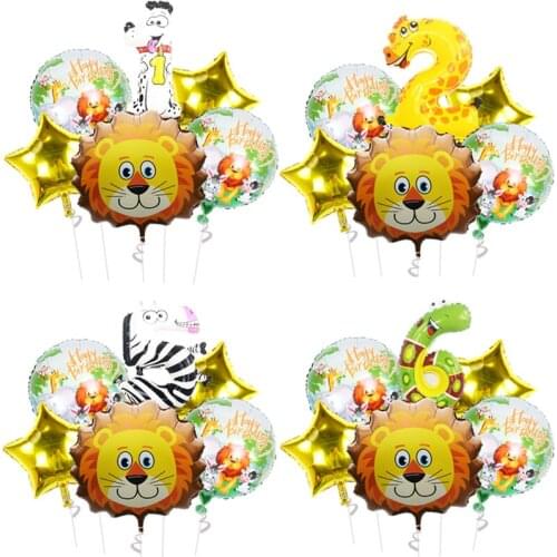 6pcs Animal Number balloons Foil Lion Balloon Figure 1to 9 Globos Birthday Party Decorations Kids Children toy Gift Baloon Digit