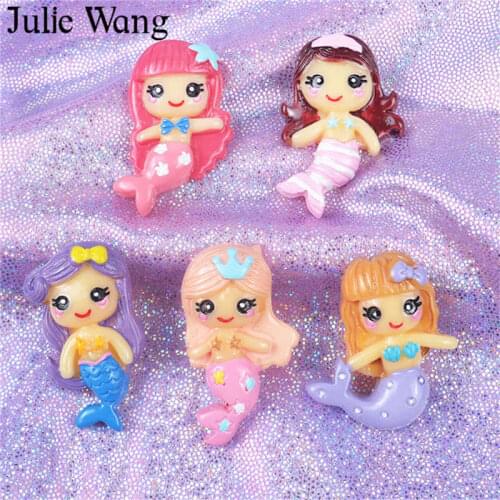 Julie Wang 10PCS Resin Cute Mermaid Cartoon Colorful Charms Pendants Jewelry Making Necklace Bracelet Accessory Phone Decor