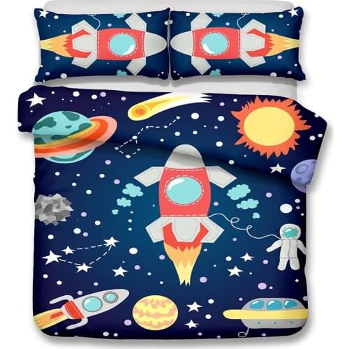 3D Blue Starry Bedding Sets Universe Outer Space Themed Bed Linen Set Cartoon Kid Duvet Cover Set 2/3Pc AU/US/EU Size Bedclothes