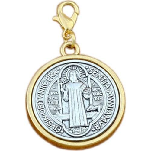 2pcs /lots St Benedict Cross Medal Floating Lobster Clasps Charm Beads Fit Charm Bracelet DIY Jewelry 27.9x46.2mm A-557b