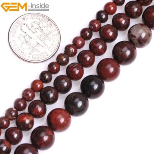 Gem-inside 4-8mm 15'' Natural Round Dark Red Poppy Flower Jasper Beads For Jewelry Making Trinket Bracelets For Women DIY Beads