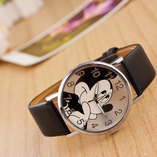 Cute Mickey watches Fashion cartoon women quartz wristwatch children leather watch boy And girls relojes Holiday gift Hot Sale