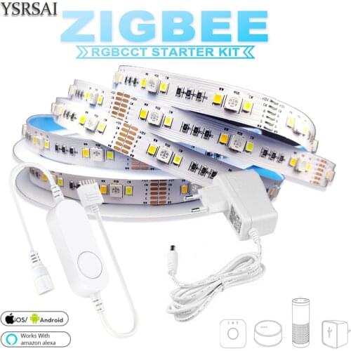 Zigbee RGBCW mini Controller 1-5M DC12V 5050 RGB+CCT 90leds/m LED Strip Light Power Kit For ZIGBEE 3.0 HUB-E Echo Plus APP
