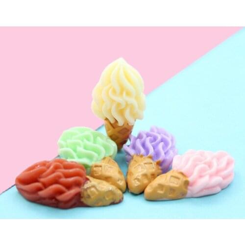 Mini Order 10pcs Kawaii Resin Cabochons Flatback Cute Sweet Ice Cream Shape Clay Charm Beading Material Hair Bow Center DIY