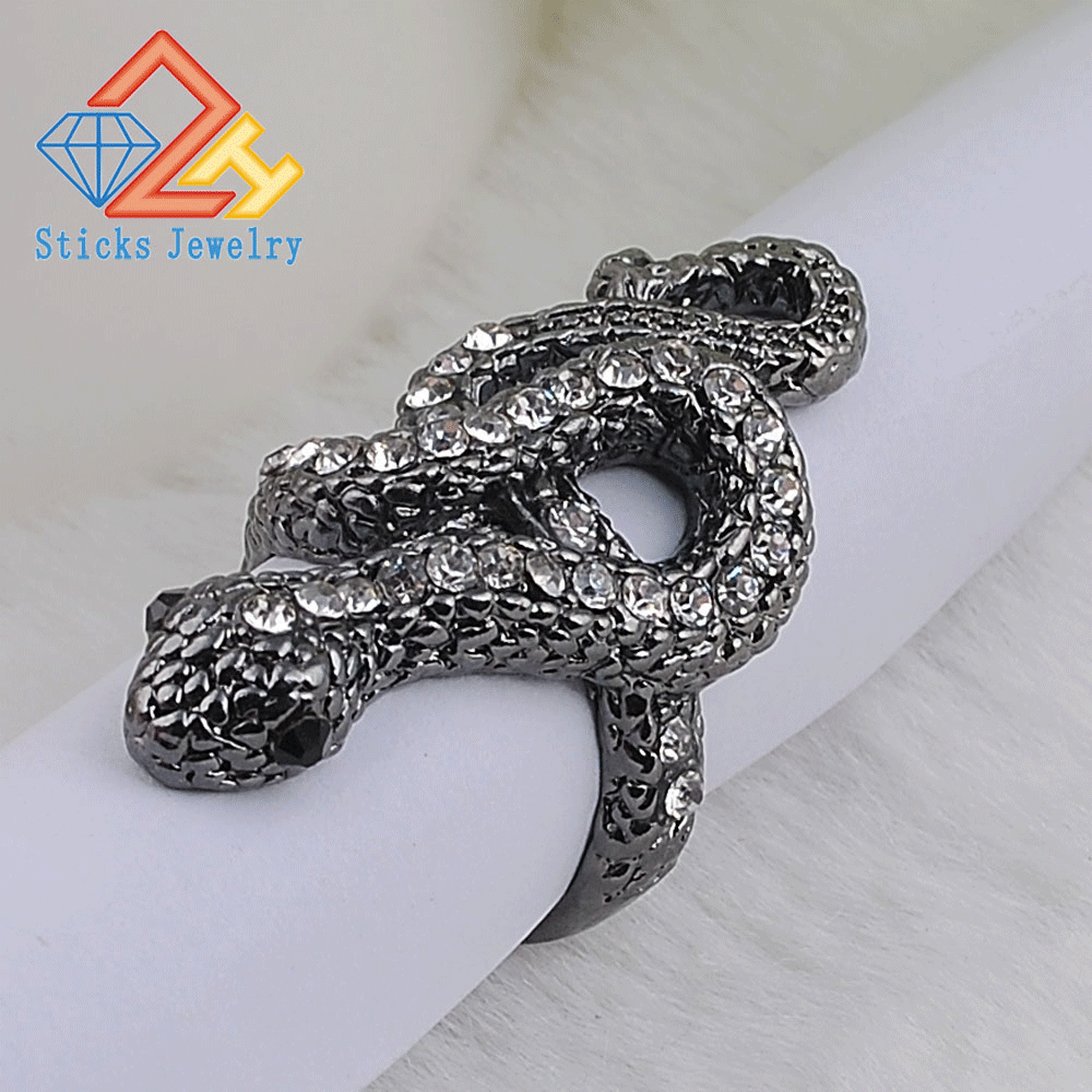 Super Deals Charm Gun Black and Pave Austrian Crystal 3D Cobra Snake Engagement Rings Fashion Jewelry