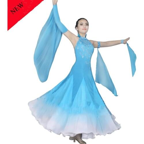 Fashionable Modern Dance Dresses for Ladies Lake Blue Color Rhinestone Fabric Women Presentation Fitness Ballroom Costumes B115