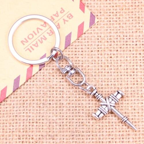 New Fashion Keychain 34x20mm cross dagger Pendants DIY Men Jewelry Car Key Chain Ring Holder Souvenir For Gift