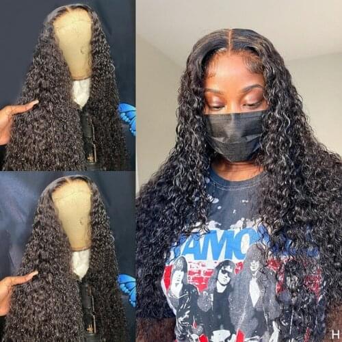 Water Wave Curly Lace Front Wig Straight Long Synthetic Full Glueless Lace Wig Natural Color Hair Front Lace Wig For Women