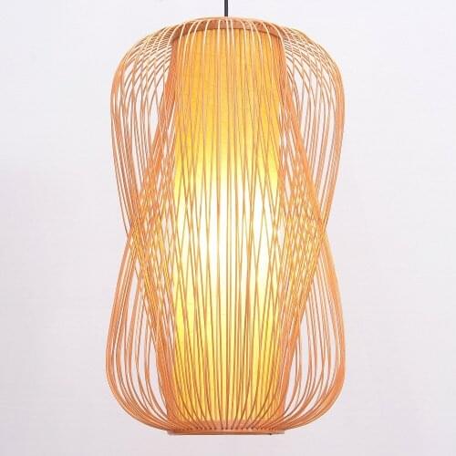 South Asian Bamboo Long Lantern Dining Room Pendant Lamp Japanese Restaurant Pendant Lights Country Rustic Hanging Lamps