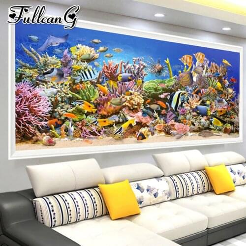 FULLCANG Tropical ocean fish large diamond painting 5d diy full square round drill mosaic embroidery sale home decoration FC2784
