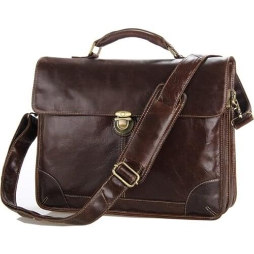 Briefcase Mens bag Business Bag Office work Business trip Large Capacity Brown fit PC Books School Genuine Leather Vintage