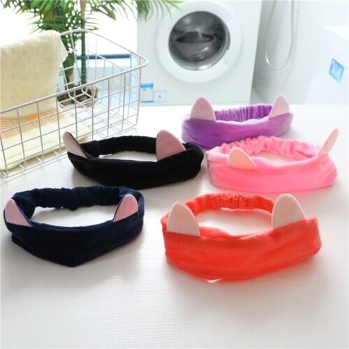 Sale 1PCS Fashion Women Girls Cat Ears Hairband Soft Bow Headbands for Women Makeup Girls Elastic Hair bands Hair Accessories