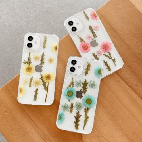 Real Dried Flower Clear TPU Soft TPU Gel Back Phone Case Cover Skin Shell For iPhone 7 8 Plus 11 12 Pro Max XR XS Max Skin