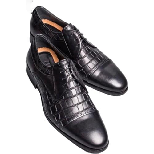 Derby Black Checkered Wedding Dress Formal Office Men Shoes Party Original Business Designer Genuine Leather Shoes