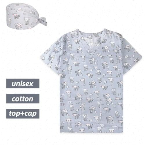 XXS-4XL Scrub Top Unifrom Cap Scrub T Shirt Teeth Printed Uniforms Tops Caps For Nurses and Doctors