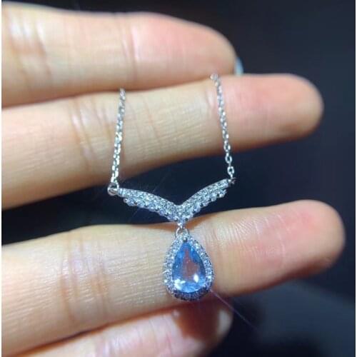 CoLife Jewelry Gemstone Necklace for Daily Wear 5*7mm Natural Aquamarine Necklace 925 Silver Aquamarine Jewelry Gift for Girl