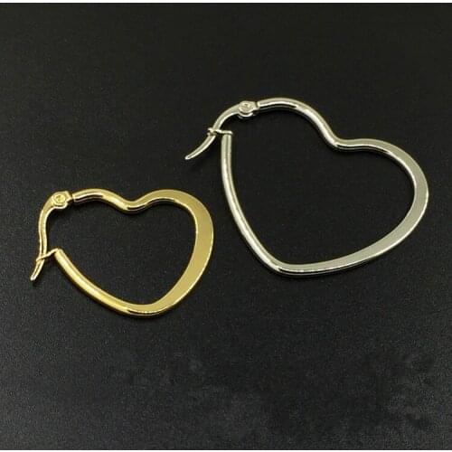 Fashion Women Girls Female Flat Peach Big Heart Color Gold Titanium Steel Like Heart Shape Hoop Huggie Earrings Jewelry