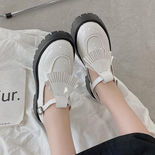 2020 Autumn Women Fringed Oxford Shoes T Strap Platform Shoes Patent Leather Casual Shoes Woman Lolita Shoes zapatos mujer 8228G