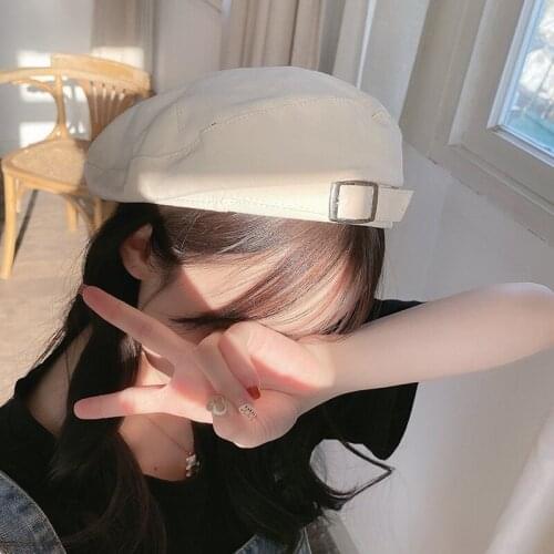 Female Summer Thin Beret Black Octagonal Hat British Retro Art Painter Cap French Style Cute Girl Military Cap