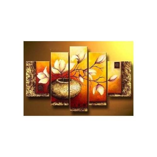 5 pcs Hand Painted Canvas Painting Golden Bottle Elegent-Modern Canvas Art Wall Decor-Floral Wall Pictures for Living Rooms