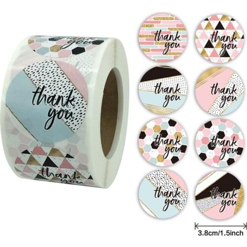 500pcs 3.8cm Thank You Stickers Business Shopping Bag Stationery Kawaii Stickers Packaging Baking Sealing Decoration Label