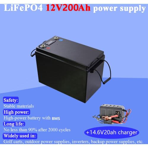 12v 200Ah High safety good discharge Lifepo4 lithium battery pack 12.8v battery electric bike for electric bike 14.6V10A charger