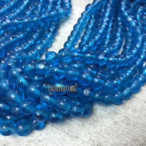 New Blue Glass Loose Beads Jewelry Matte Random Shape Handmade African Recycled Glass Beads In 9-10mm BE5508