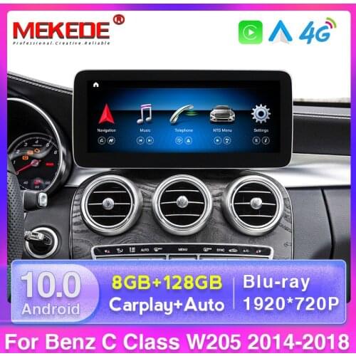 Blu ray Android 10 8+128G Car DVD multimedia Player GPS Navigation CarPlay Auto for Mercedes Benz C Class W205 2014-2018 NTG5.0