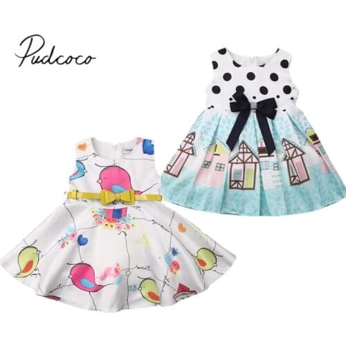 2019 Children Summer Clothing 1-5Y Princess Kid Baby Girl Cartoon Dress Sleeveless Birds Print Party Tutu Sundress With Sash/Bow